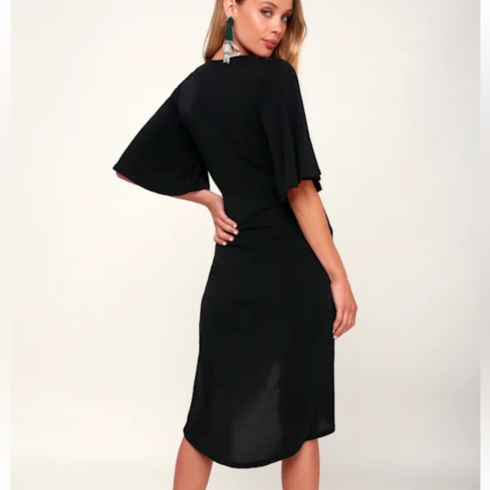 Lulu's Dulcet Washed Black Surplice Midi Dress Medium - Picture 5 of 12